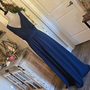 Dark blue full length v neck formal gown.  Perfect for that special event